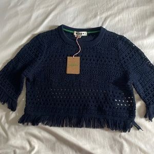 Boden Knitted Boho Navy Fringe Top